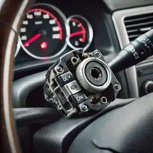 Commutateur démonté sur un volant de voiture.